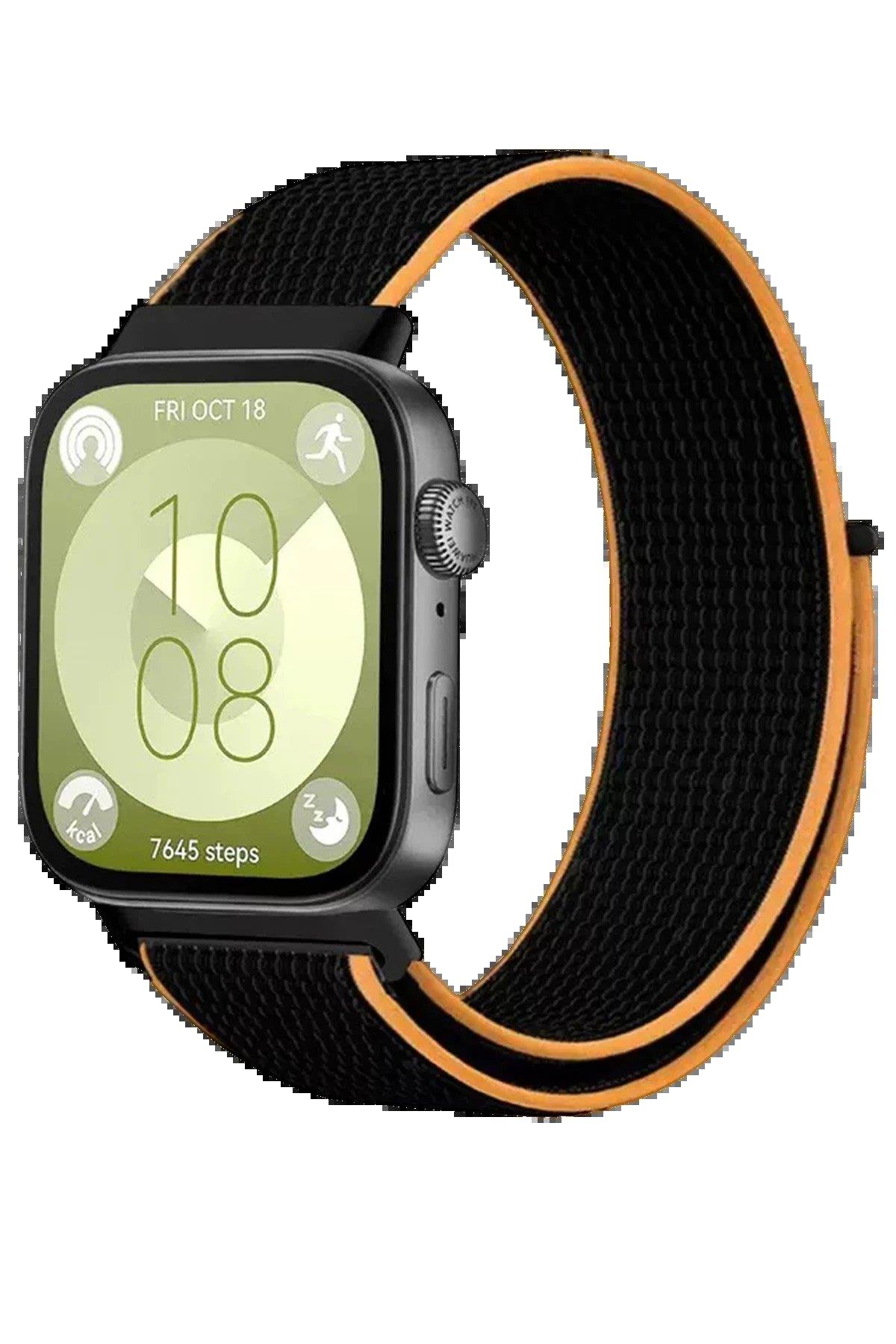 CPT05 Huawei Fit 4 Hasırlı Cırtcırtlı Kordon - Siyah-Turuncu