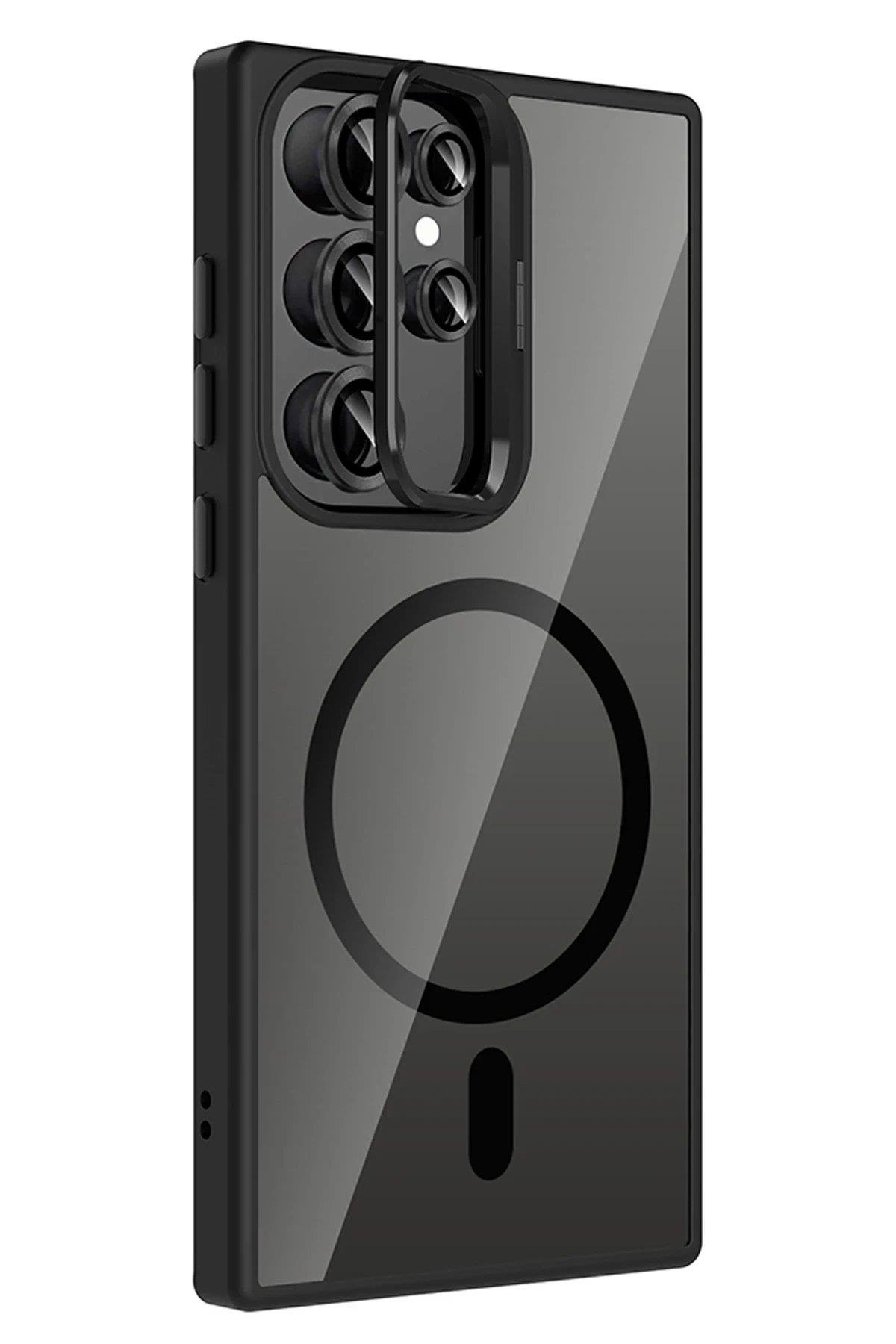 CPT05 Samsung Galaxy S25 Ultra Remim Lensli Magsafe Standlı Kapak - Siyah