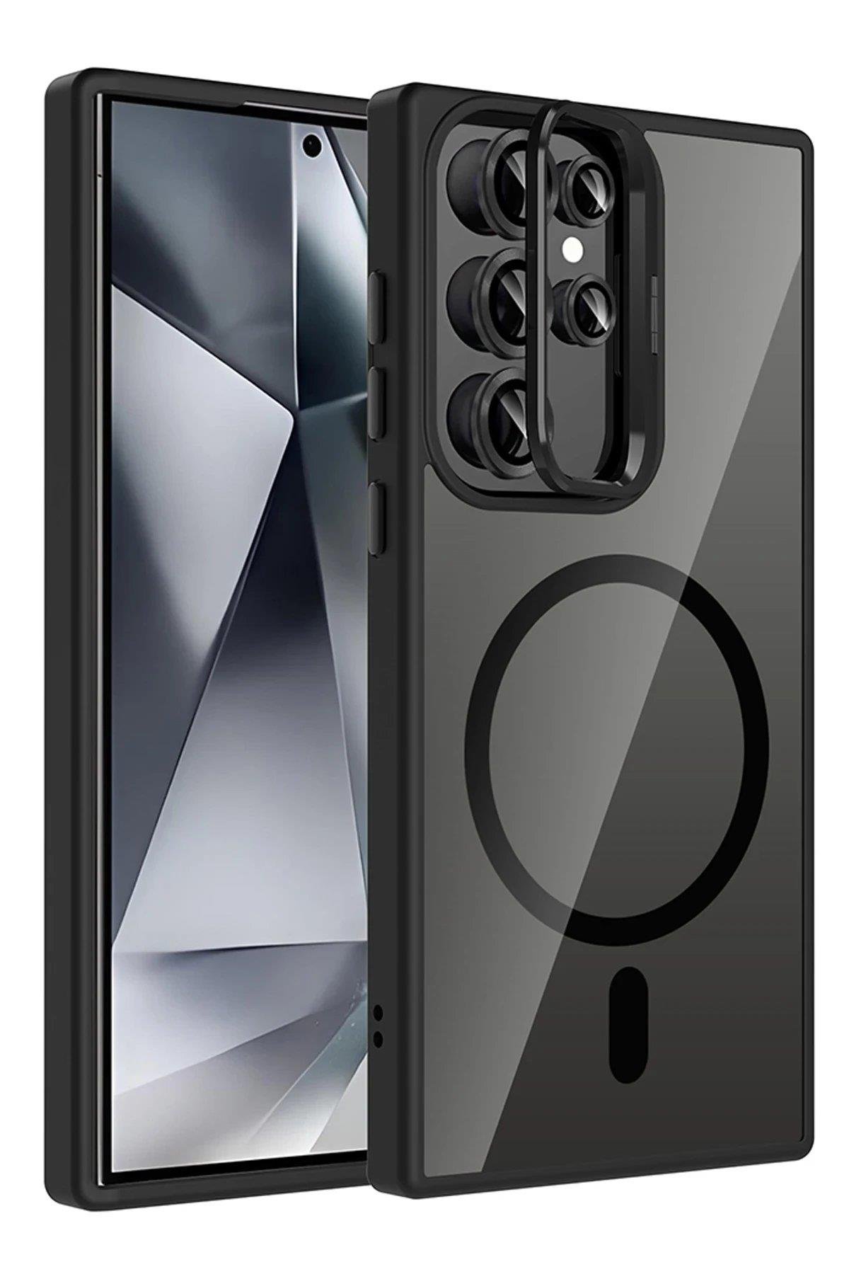 CPT05 Samsung Galaxy S25 Ultra Remim Lensli Magsafe Standlı Kapak - Siyah
