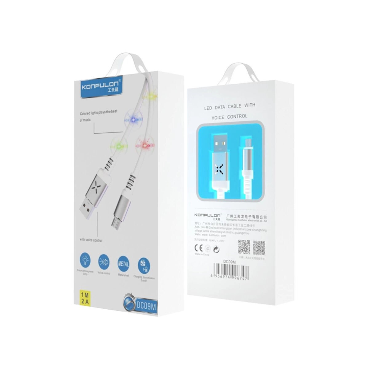 Dc09 Ses Duyarlı Işıklı Micro Usb Kablo 1m 2a - Beyaz