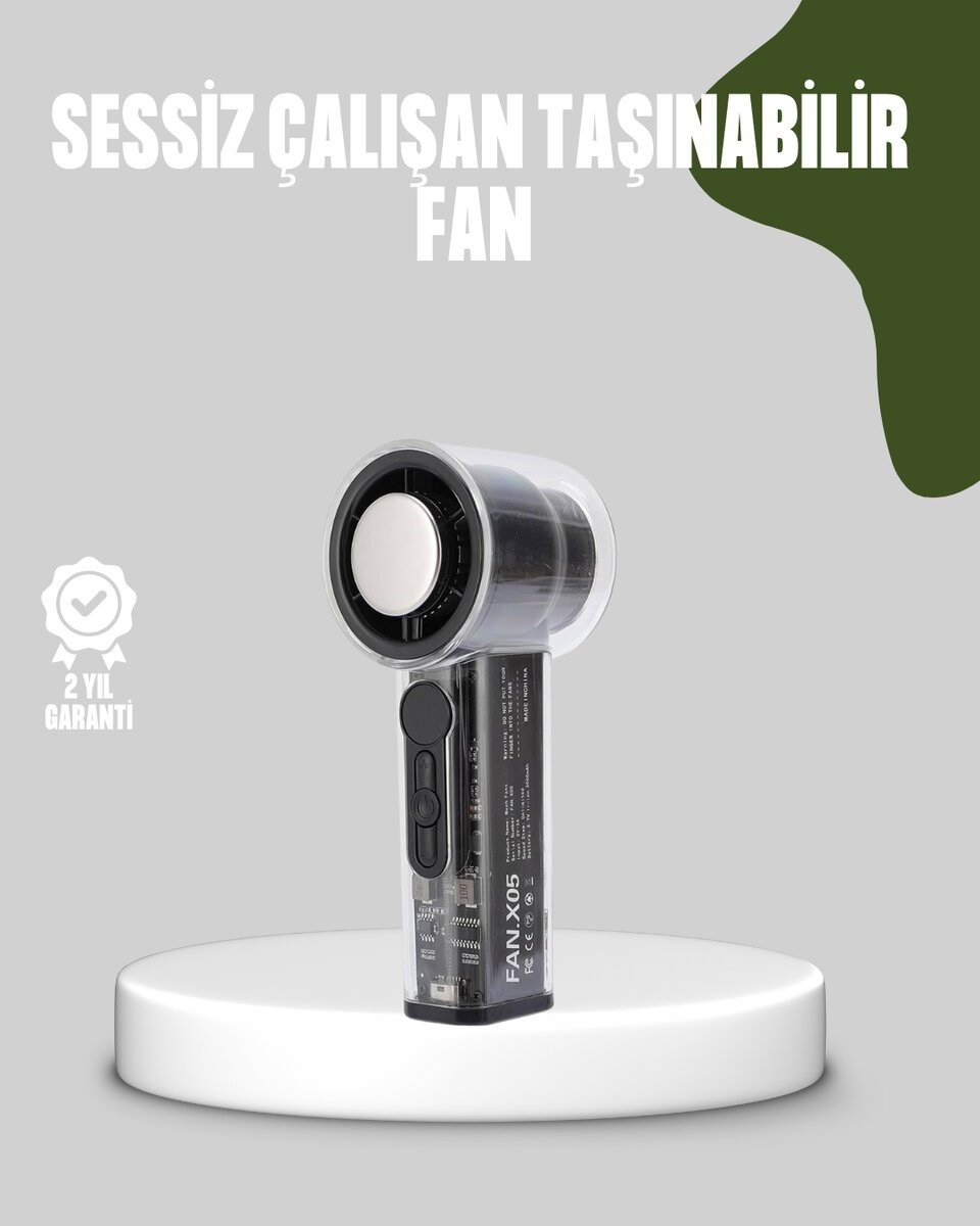 Dijital Ekranlı Şarjlı Mini Fan 100 Kademeli Hız Ayarı