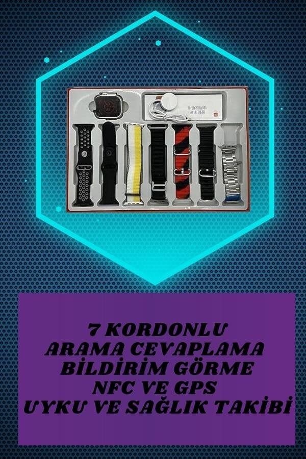 Dijital Göstergeli Powerbank Kulaklık ve 7 Kordonlu Yeni Nesil Akıllı Saat Amoled Ekran