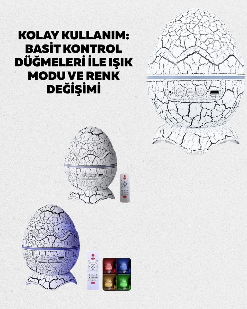 Dinozor Yumurtası Tasarımlı Gece Lambası – Müzik ve Işık Senkronizasyonlu