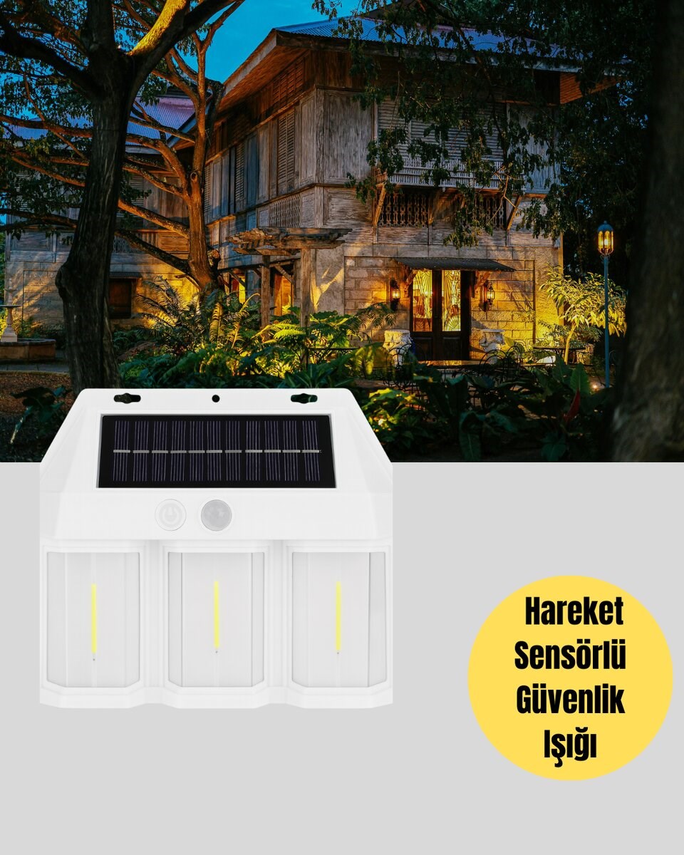 Dış Mekan Solar Duvar Lambası – 120° Hareket Algılama, 3 Işık Modu Yeni Nesil