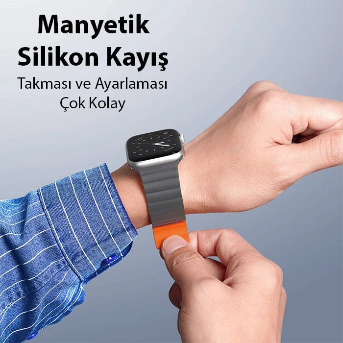 DUX DUCIS Apple Watch 42/44/45MM için Manyetik Zincir Versiyon PU Deri Kayış Kordon-(1903)