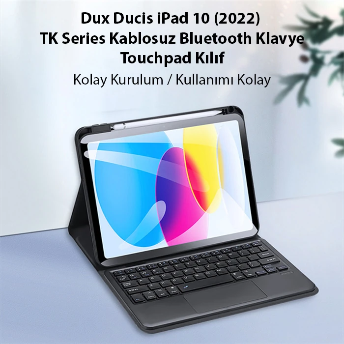 Dux Ducis iPad 10 (2022) TK Series Kablosuz Bluetooth Klavye Touchpad Kılıf-(1903)
