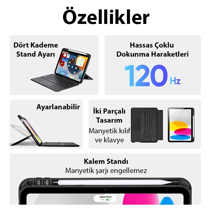 Dux Ducis iPad 10(2022) DK Series Kablosuz Bluetooth Klavye Touchpad Kılıf-(1903)