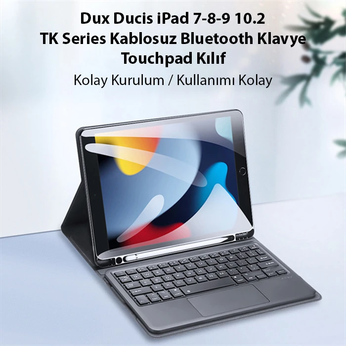 Dux Ducis iPad 7/8/9 10.2 TK Series Kablosuz Bluetooth Klavye Touchpad Kılıf-(1903)