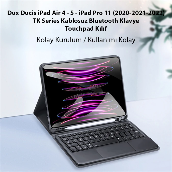 Dux Ducis iPad Air 4 / 5 / iPad Pro 11 (2020/2021/2022) TK Series Kablosuz Bluetooth Klavye Touchpad-(1903)