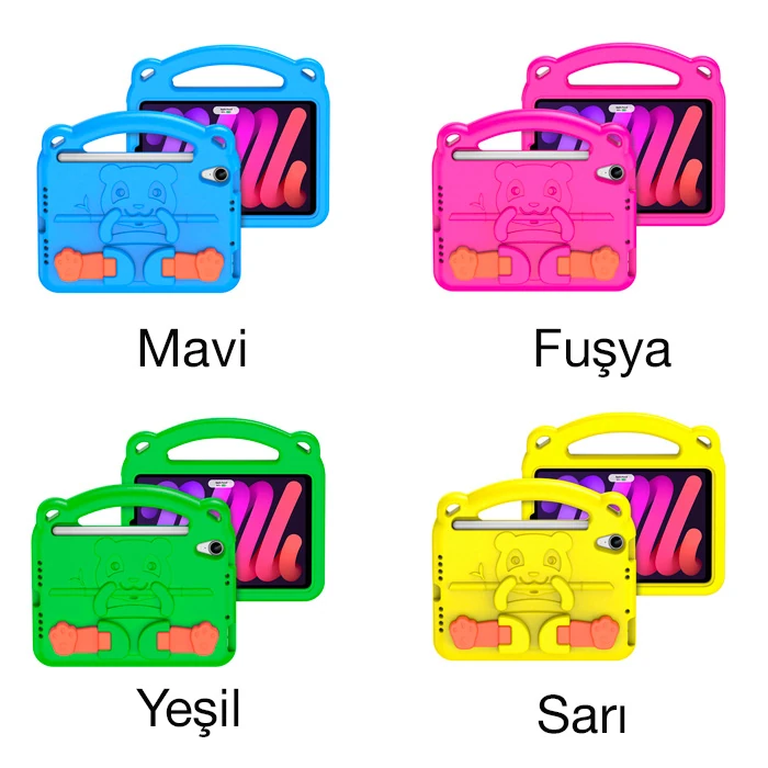 Dux Ducis Panda iPad Mini 6 (2021) ve Mini 7 (2024) Kılıf Çocuk Shockproof Standlı Taşınabilir-(1903)