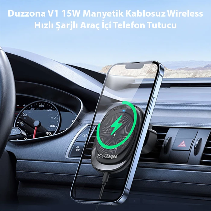 Duzzona V1 15W Manyetik Kablosuz Wireless Hızlı Şarjlı Araç İçi Telefon Tutucu-(1903)