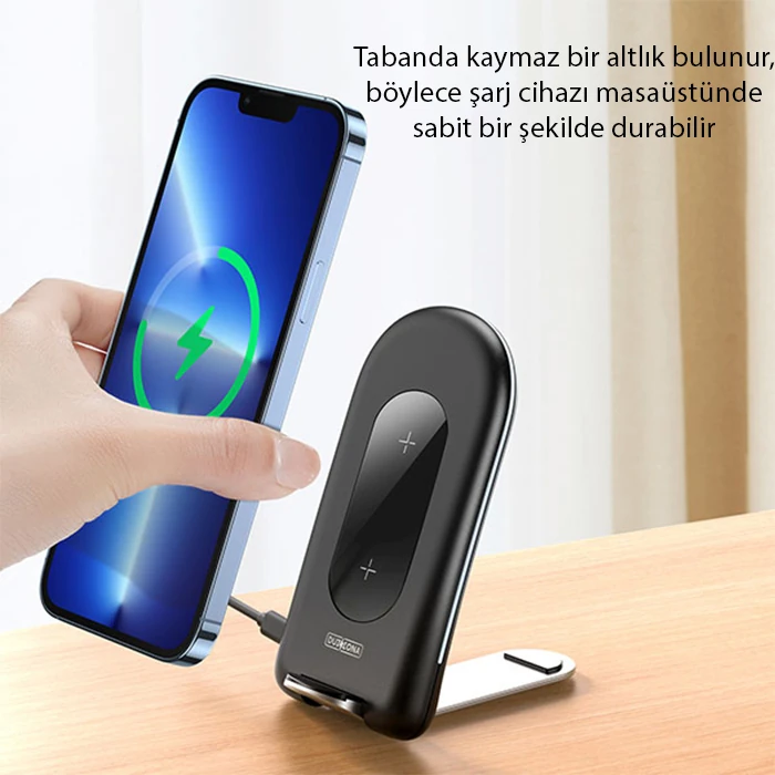 Duzzona W2 Katlanır Standlı 15W Hızlı Şarj Wireless Kablosuz Şarj Cihazı-(1903)