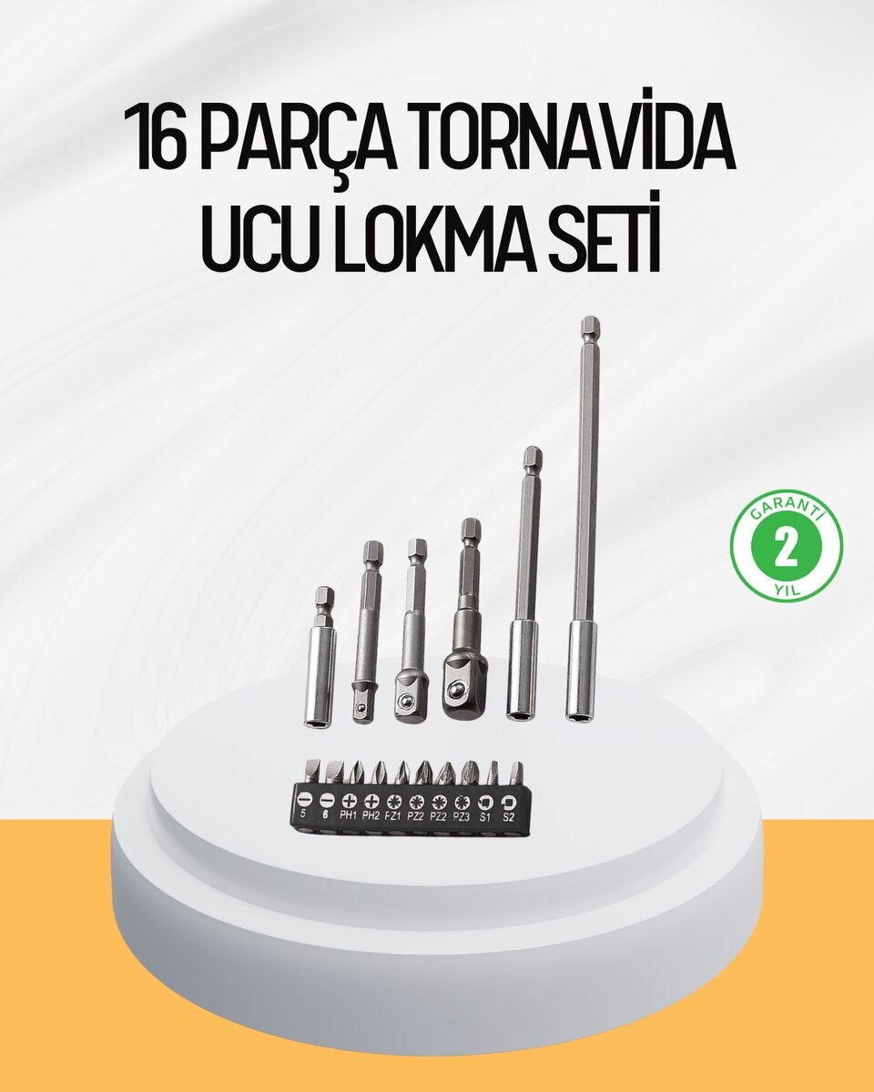 Ergonomik 16 Parça Bits Tornavida Uç ve Adaptör Seti