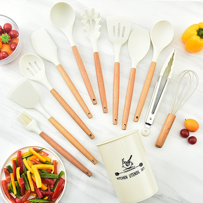 Ezere 11 Parça Silikon Uçlu Ahşap Saplı Mutfak Seti Ve Saklama Kutusu-(1903)