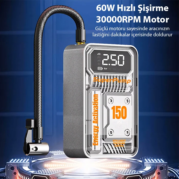 EZERE 150psi Tasinabilir Araba yüksek güçlü elektrikli kablosuz lastik hava pompasi-(1903)