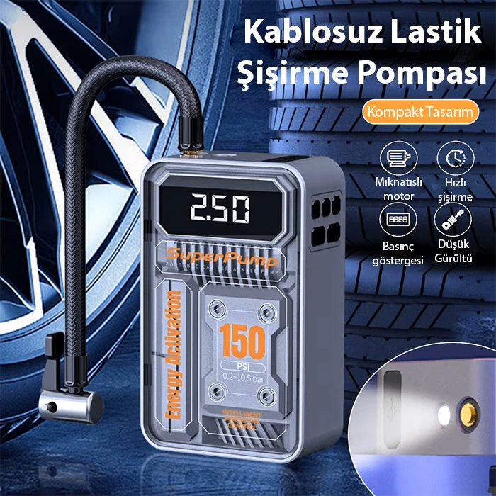 EZERE 150psi Tasinabilir Araba yüksek güçlü elektrikli kablosuz lastik hava pompasi-(1903)