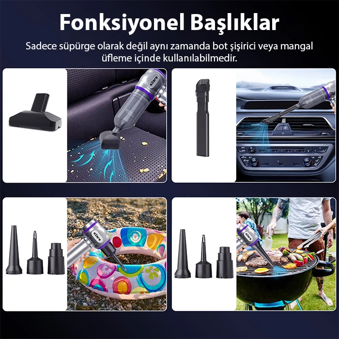 EZERE 16000pa Güçlü Portatif Taşınabilir Vakumlu Kablosuz Üflemeli Mini Araç Süpürgesi-(1903)