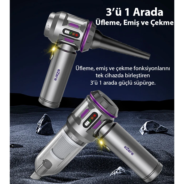 EZERE 17000pa Güçlü Dijital Göstergeli Vakumlu Kablosuz Üflemeli Mini Araç Süpürgesi-(1903)