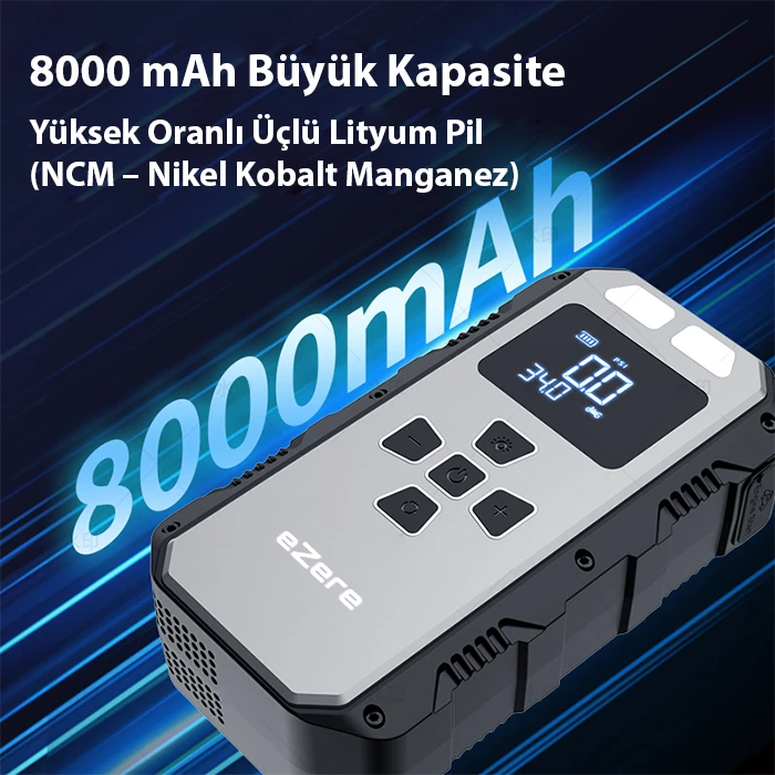 EZERE 4 in1 8000mAh Lastik Sisirme Pompası Ve Starter Akü Takviye Seti-(1903)