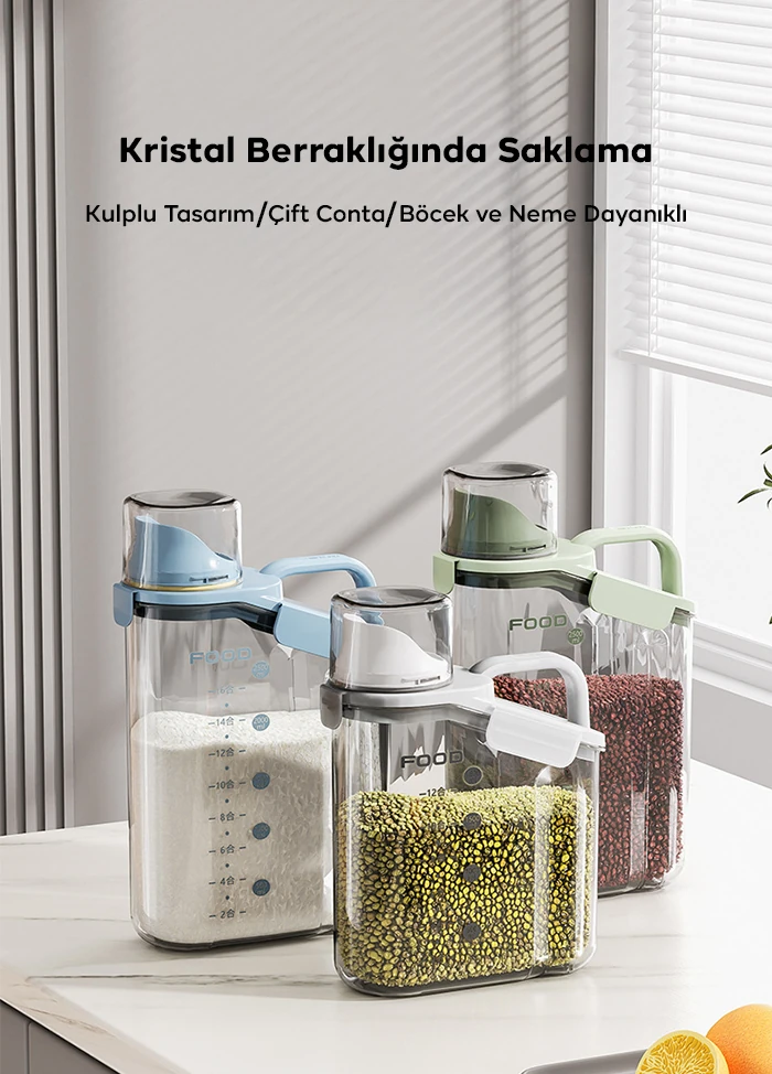 EZERE Büyük Kapasiteli Ölçülü Tahil-Gida-Baharat 2800ml Seffaf Saklama Kutusu-(1903)