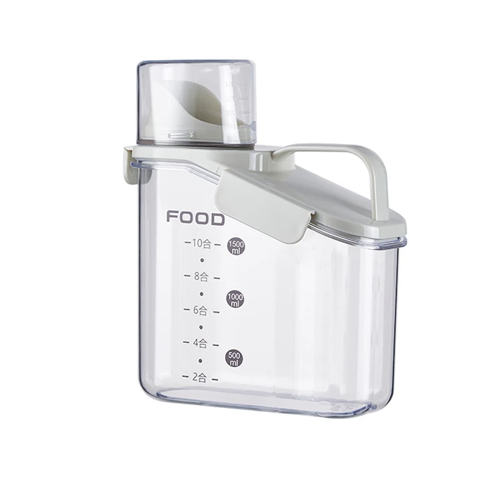 EZERE Büyük Kapasiteli Ölçülü Tahıl-Gıda-Baharat 1600ml Şeffaf Saklama Kutusu-(1903)