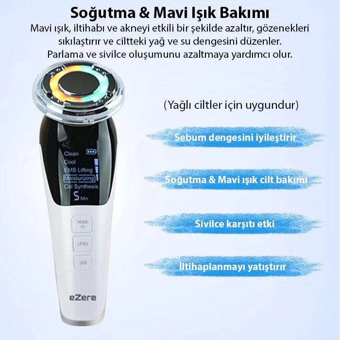 EZERE D818 Şarjlı Soğuk-Sıcak Kompresli Gerdirme Nemlendirme Kolajen Sentezli Ems Cilt Bakım Cihazı-(1903)