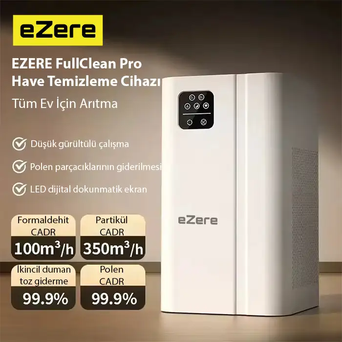 EZERE FullClean Pro Have Temizleme Cihazı 350 CADR LED ekran iyon ve sessiz çalışma ile toz duman poleni %99.9 filtreler. Temiz hava-(1903)