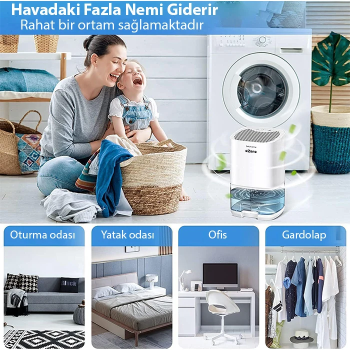 EZERE H2102 Dehumidifer 1000ml Banyo-Mutfak-Oda Nem Alma Cihazi-(1903)
