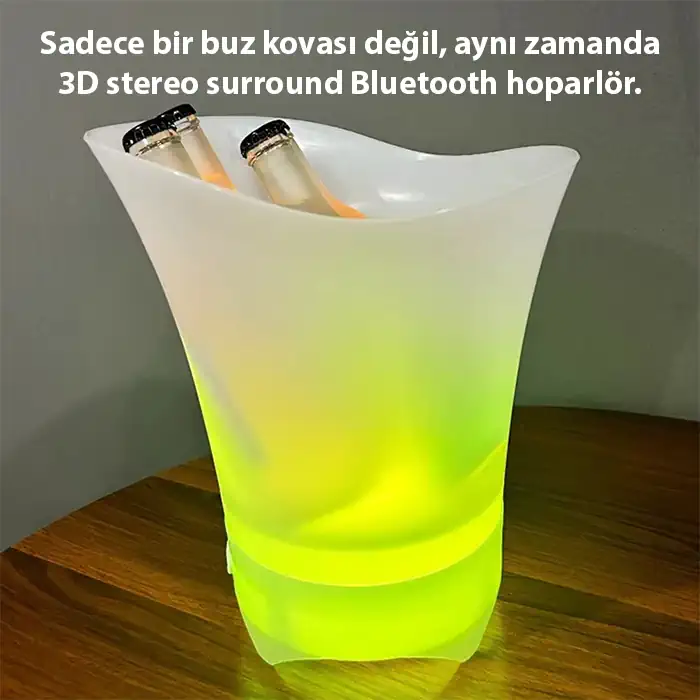 EZERE Hoparlör Buz kovası 5l Bluetooth Hoparlör Ile Renkli Buz kovası Led-(1903)