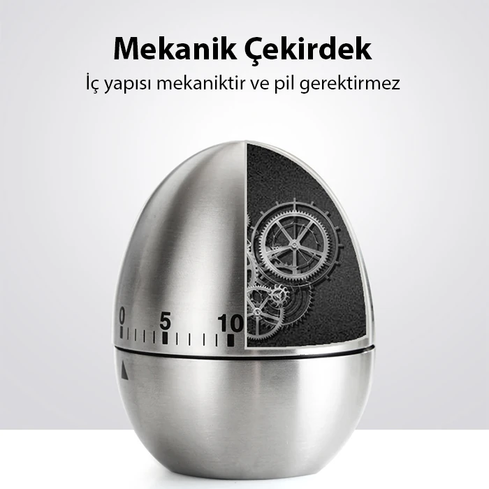 EZERE Mekanik Arama Pişirme Mutfak Zamanlayıcı Alarmı 60 Dakika Paslanmaz Çelik-(1903)