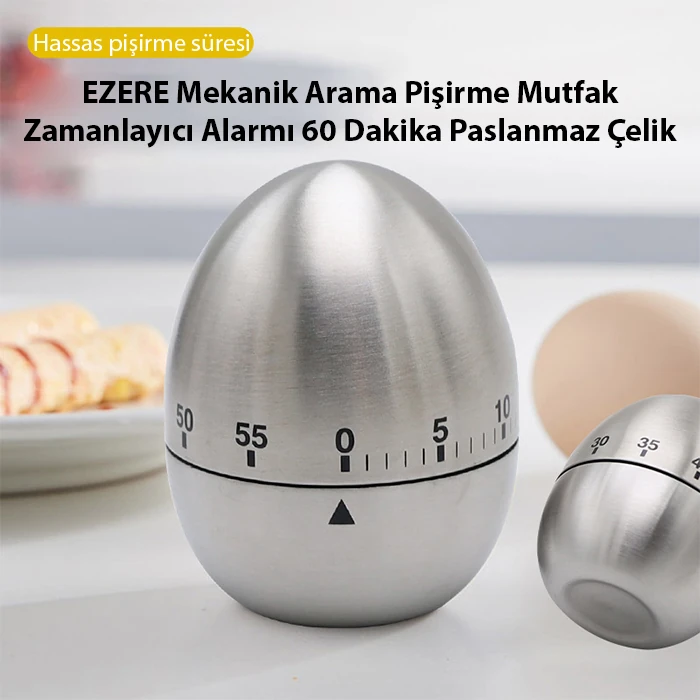 EZERE Mekanik Arama Pişirme Mutfak Zamanlayıcı Alarmı 60 Dakika Paslanmaz Çelik-(1903)