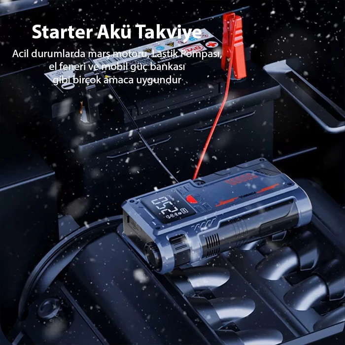 EZERE ST-9631 Pro Taşınabilir Göstergeli Araç Lastik Şişirme Ve Starter Akü Takviye Seti-(1903)