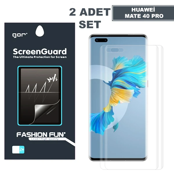 Gor Huawei Mate 40 Pro 3D Kavisli Full Kaplama Darbe Emici Ekran Koruyucu 2 Adet Set Mate 40 Pro+-(1903)