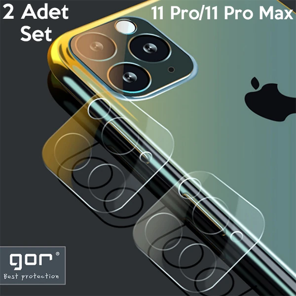 GOR İPhone 11 Pro/ 11 Pro Max Tempered Kamera Koruma Cam 2adet Set-(1903)