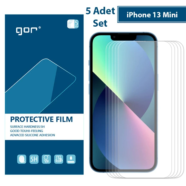 GOR iPhone 13 Mini 5.4 HD Darbe Emici Ekran Koruyucu Jelatin 5 Adet Set-(1903)