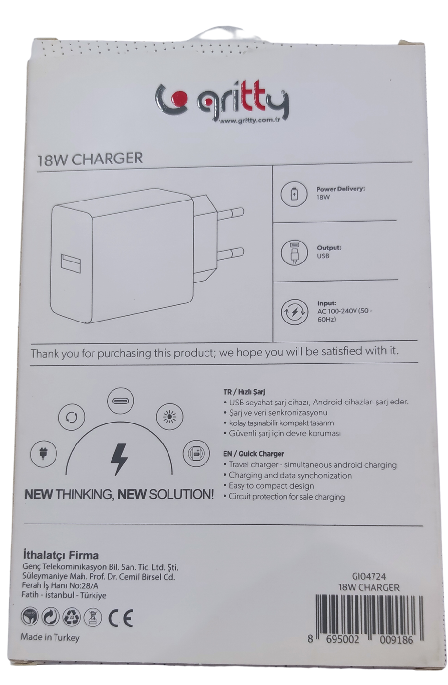 GRİTTY 18 W İOS USB FAST (POWER) CHANGER 