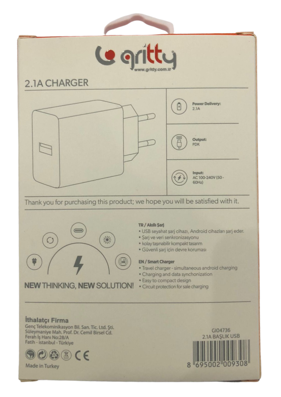 GRİTTY 2.1A USB HOME CHARGER ( ŞARJ BAŞLIĞI )