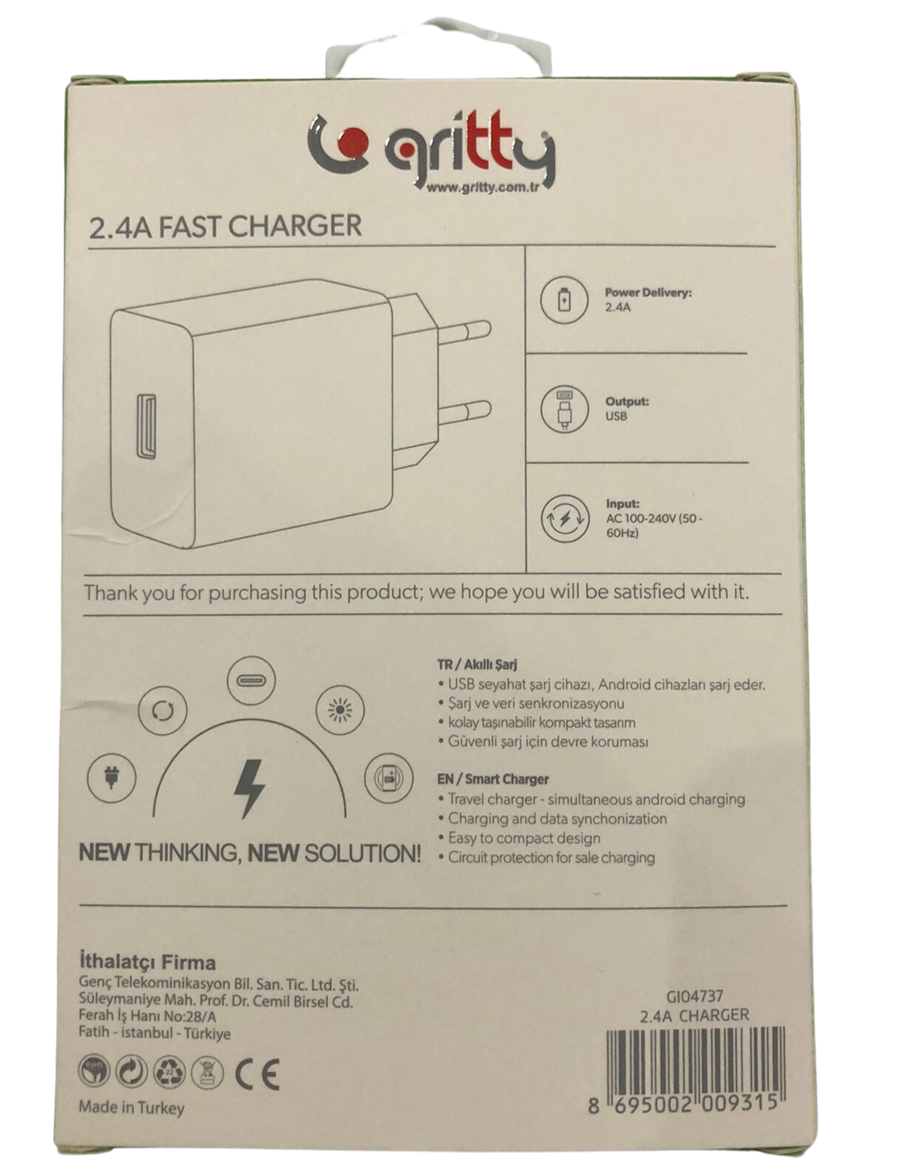 GRİTTY 2.4A HOMECHARGER (FAST ) ( ŞARJ BAŞLIĞI )