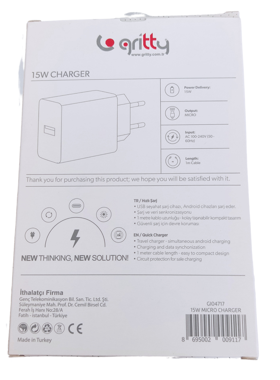 GRİTTY MİCRO ŞARJ CİHAZI 15 W POWER CHARGER