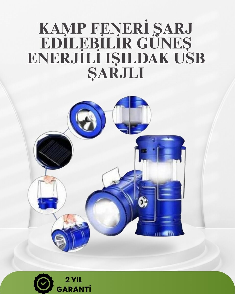 Güneş Enerjili Katlanabilir Kızaklı Kamp Feneri – USB Şarjlı, Çok Yönlü ve Dayanıklı Tasarım