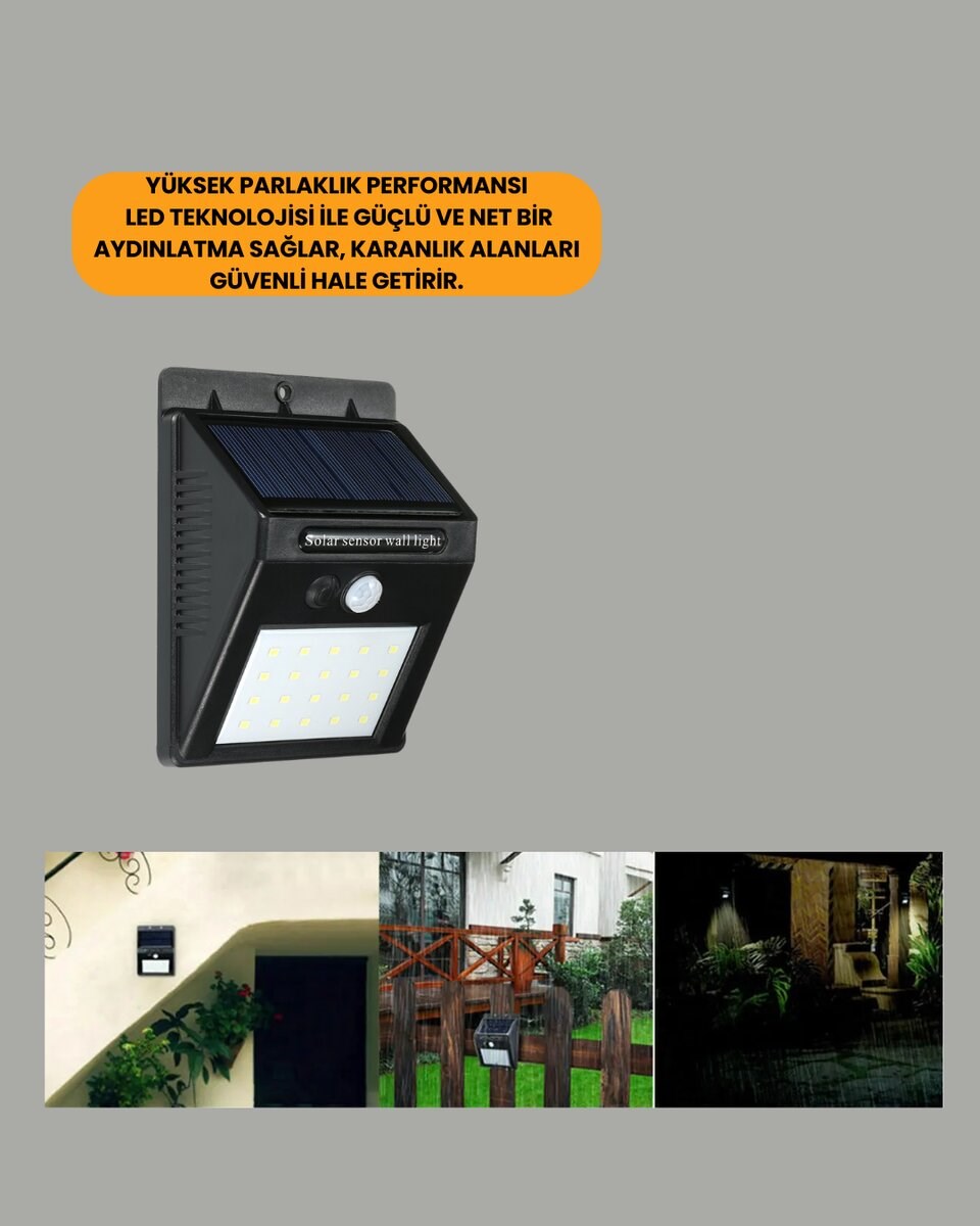 Hareket Sensörlü Güneş Enerjili Dış Mekan LED Lamba 100/144 LED