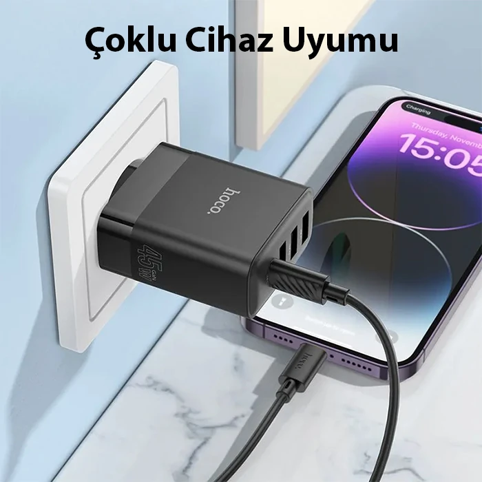 HOCO C127A PD45W(1C3A) Hızlı Şarj Aleti + Type-C to iPhone Lightning Kablo Seti-(1903)