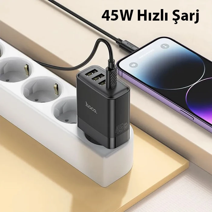 HOCO C127A PD45W(1C3A) Hızlı Şarj Aleti + Type-C to iPhone Lightning Kablo Seti-(1903)