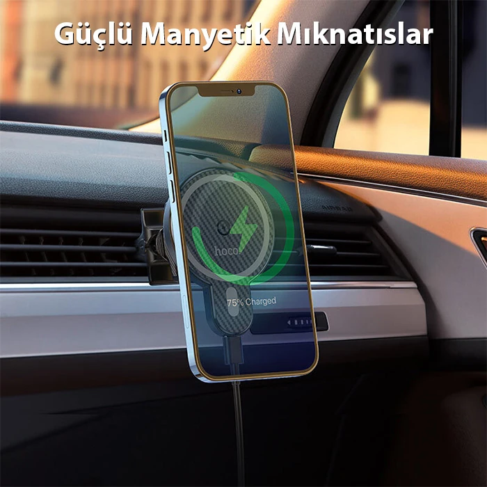 HOCO CA85 Araç Havalandırma Bölmesi 15W Kablosuz Hızlı Şarj Telefon Tutucu-(1903)
