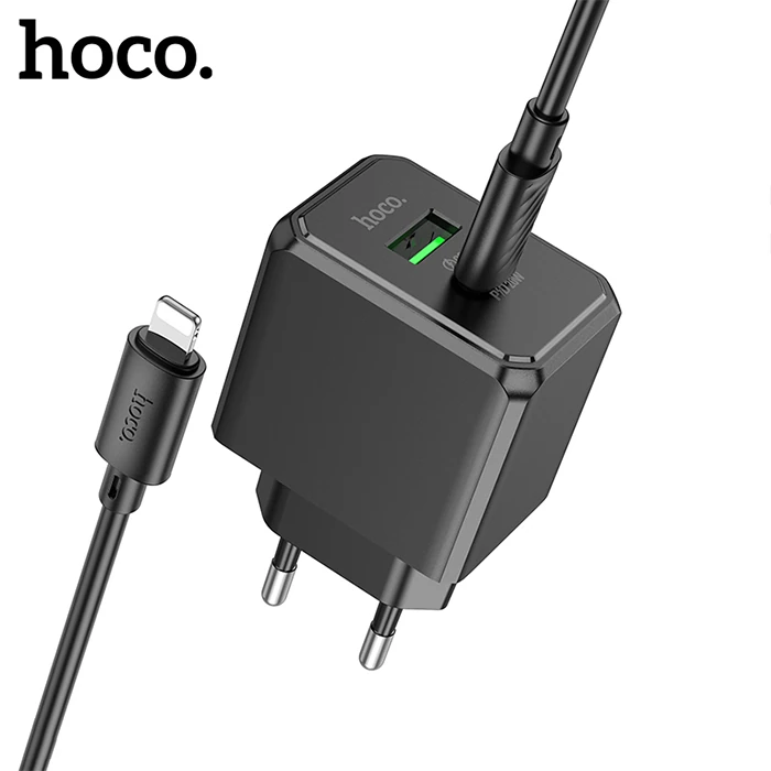HOCO CS14A Ocean PD20W+QC3.0  Girişli Hızlı Şarj Başlığı Ve Type-C To iPhone Lightning Kablo-(1903)