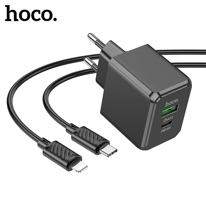 HOCO CS14A Ocean PD20W+QC3.0  Girişli Hızlı Şarj Başlığı Ve Type-C To iPhone Lightning Kablo-(1903)