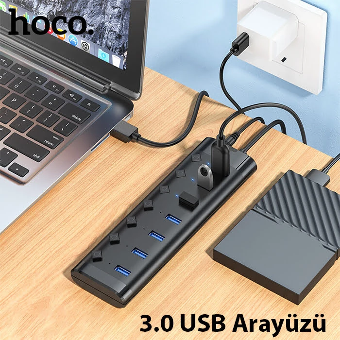Hoco HB40 7xUSB 2.0 Anahtarlı USB Hızlı Şarj ve Veri Okuyucu-(1903)