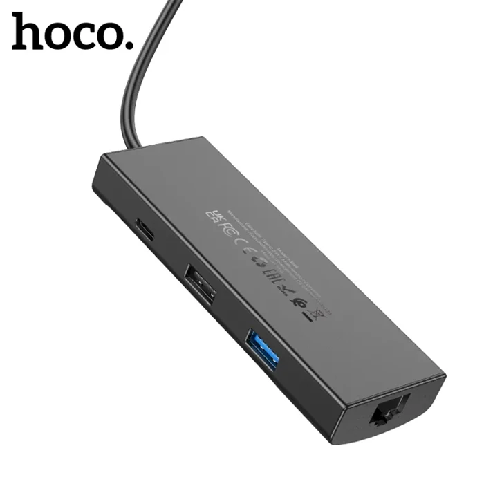 Hoco HB44 Type-C to HDMI + RJ45 + 100Mbps + SD/TF + USB3.0 + USB2.0 PD + 4K 30Hz Hub-(1903)