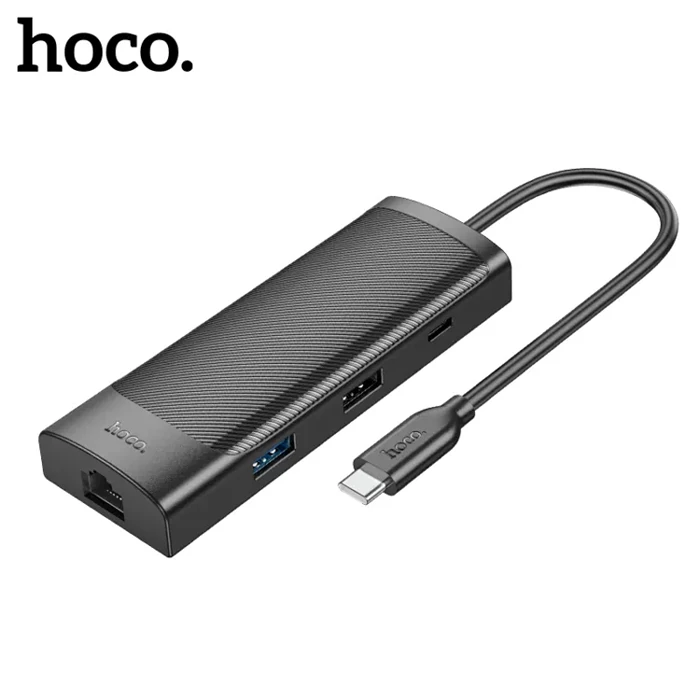 Hoco HB44 Type-C to HDMI + RJ45 + 100Mbps + SD/TF + USB3.0 + USB2.0 PD + 4K 30Hz Hub-(1903)