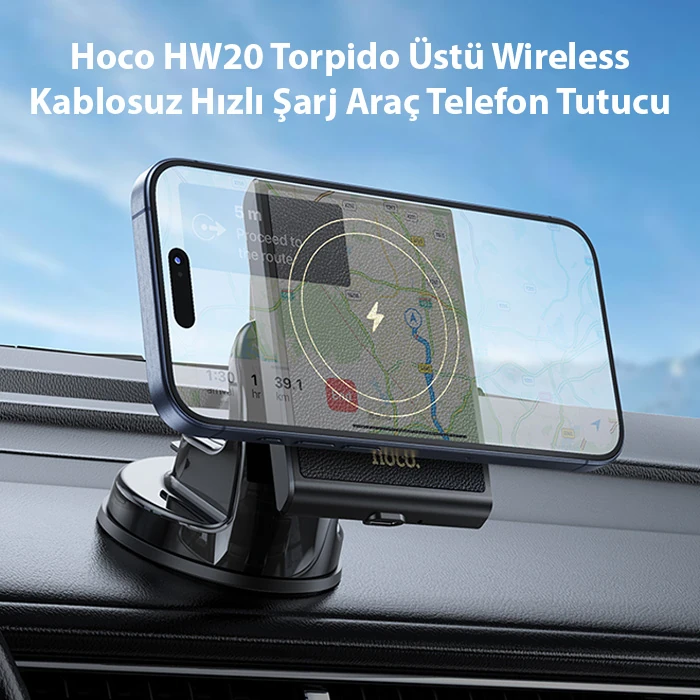 Hoco HW20 Torpido Üstü Wireless Kablosuz Hızlı Şarj Araç Telefon Tutucu-(1903)